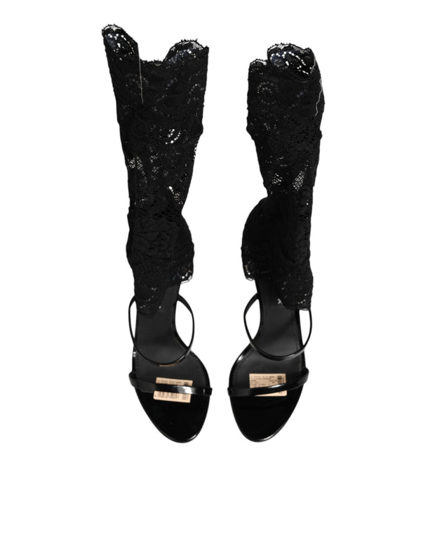 Black Floral Lace Heels SANDALS Shoes