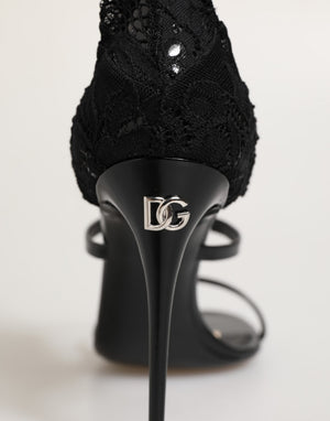 Black Floral Lace Heels SANDALS Shoes
