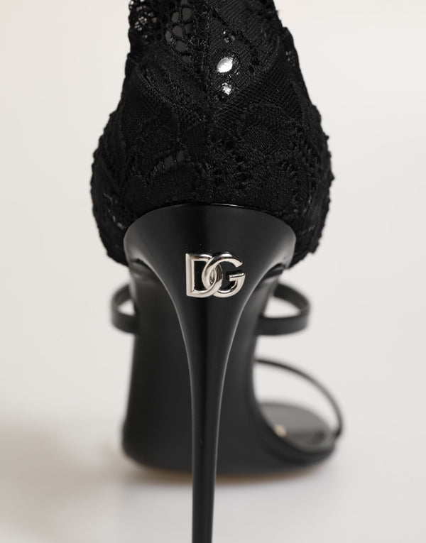 Black Floral Lace Heels SANDALS Shoes
