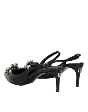 Black Patent Leather Crystal Slingback Shoes