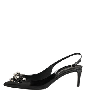Black Patent Leather Crystal Slingback Shoes