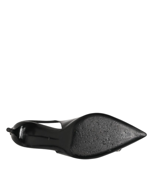 Black Patent Leather Crystal Slingback Shoes