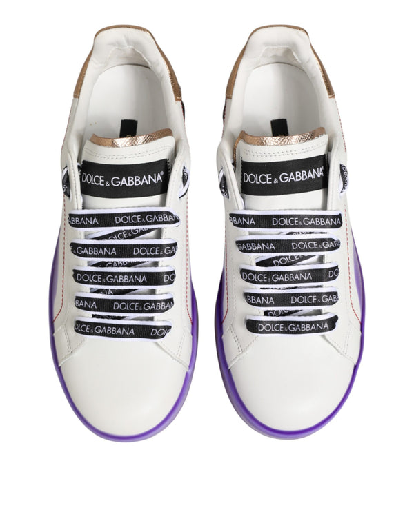 White Purple Leather Low Top Sneaker Shoes