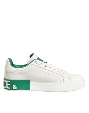 White Green Leather Low Top Sneakers Shoes