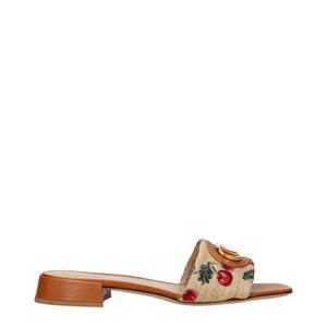 Beige Raffia Slippers