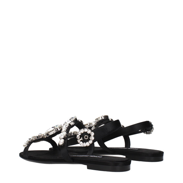 Black Satin Flat Sandals