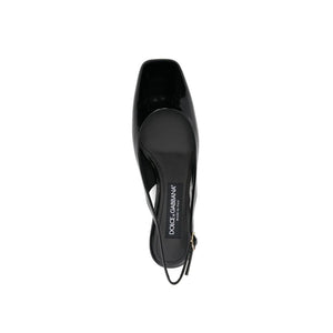 Black Calfskin Mid Heel Pumps