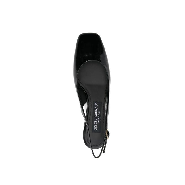 Black Calfskin Mid Heel Pumps