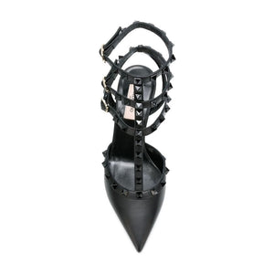 Black Calfskin Mid Heel Pumps