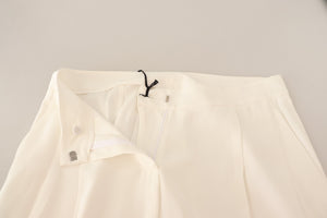 White High Waist Pleated Straight Formal Trouser Pants