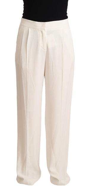 White High Waist Pleated Straight Formal Trouser Pants