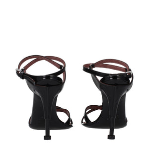 Black Leather Stiletto Heel Sandals