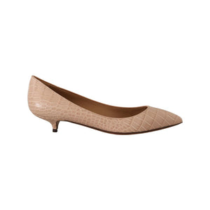 Beige Leather Platform Pumps