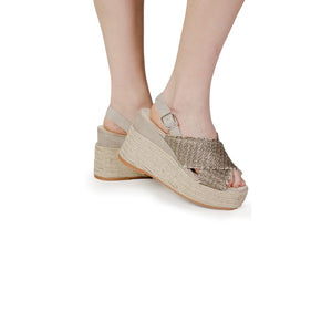 Bronze Cotton High Heel Pumps