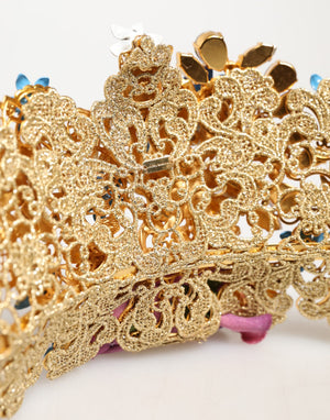 Gold Brass Crystal Floral Hortensia Crown Headband Tiara