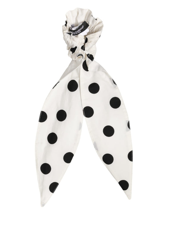 Scrunchie White Cotton Polka Dot Scarf Tie Accessory Hair