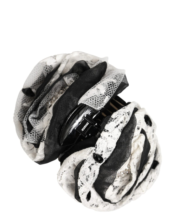 Black White Silk Floral Lace Crystal Accessory Hair Claw