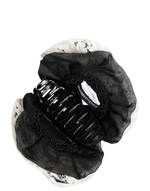 Black White Silk Floral Lace Crystal Accessory Hair Claw