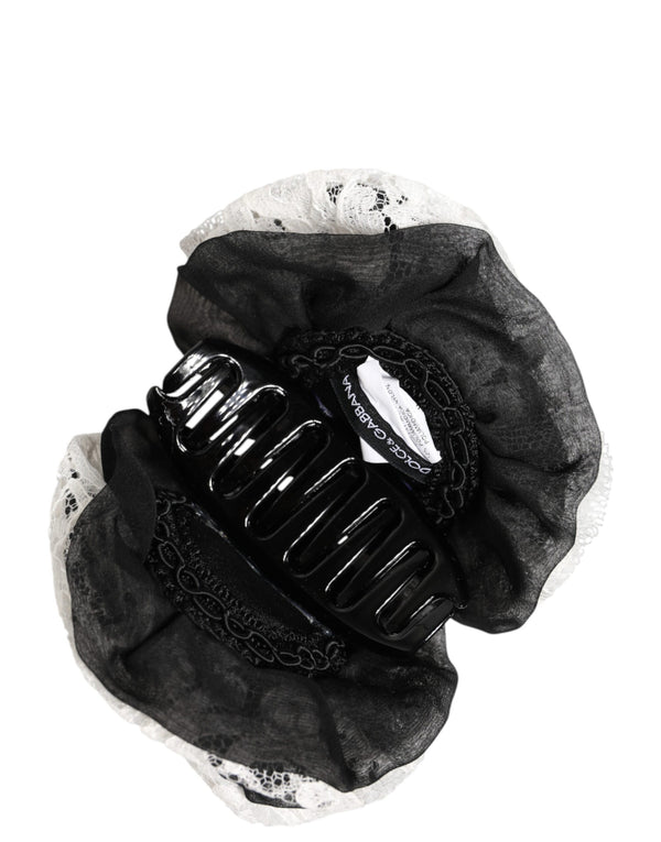 Black White Silk Floral Lace Crystal Accessory Hair Claw