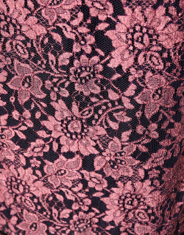 Black Pink Floral Lace Silk Sheath Dress