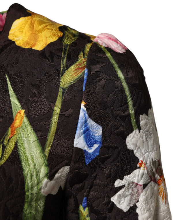 Black Floral Brocade A-line Mini Dress