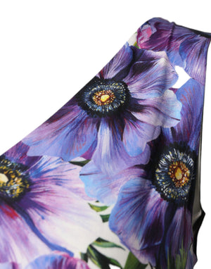 Purple Anemone Print Pleated Midi Dress