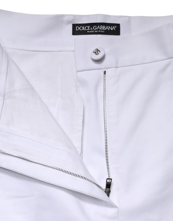 White Cotton High Waist WideLeg Cropped Pants