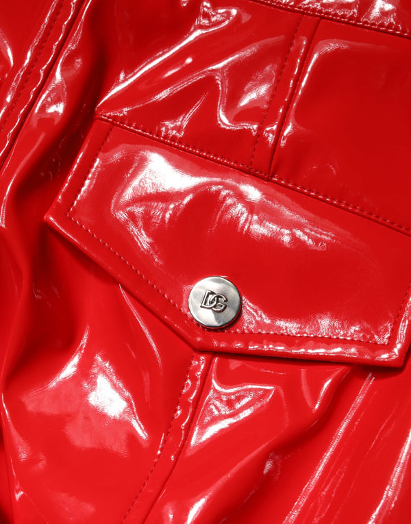 Red Glossy Polyester Cargo Boot Cut Pants