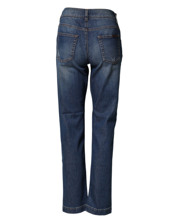Blue Floral Embroidered BOYFRIEND Denim Jeans