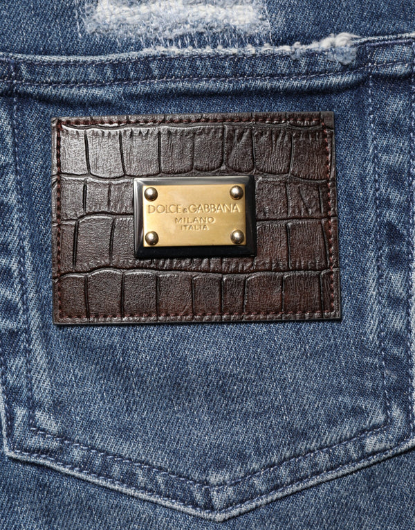 Blue Distressed Washed Logo GRACE Denim Jeans
