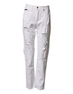 White Distressed Cotton BOYFRIEND Denim Jeans