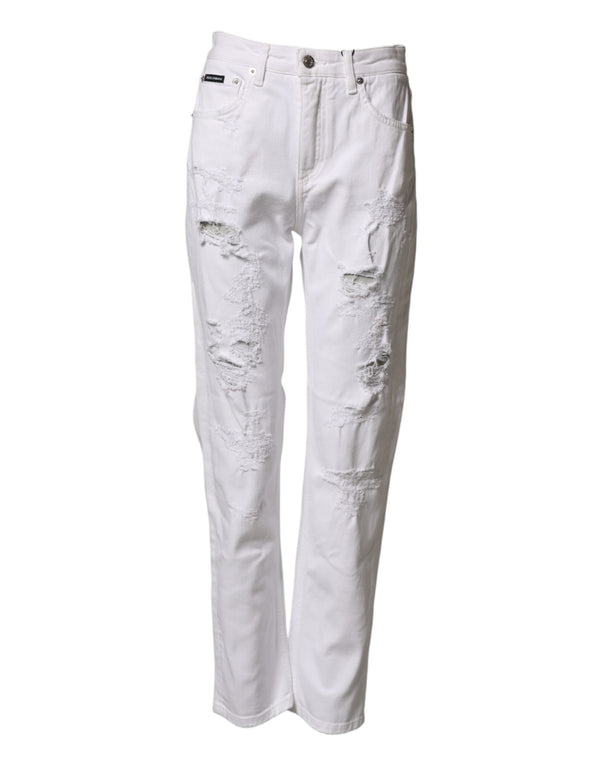 White Distressed Cotton BOYFRIEND Denim Jeans