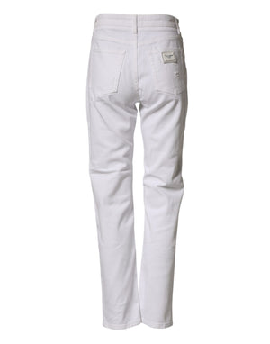 White Distressed Cotton BOYFRIEND Denim Jeans