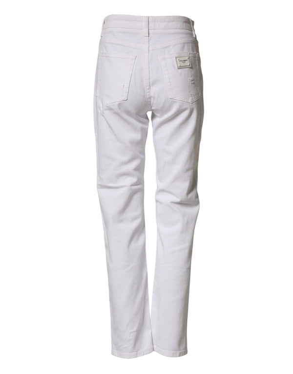 White Distressed Cotton BOYFRIEND Denim Jeans