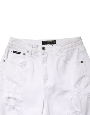 White Distressed Cotton BOYFRIEND Denim Jeans