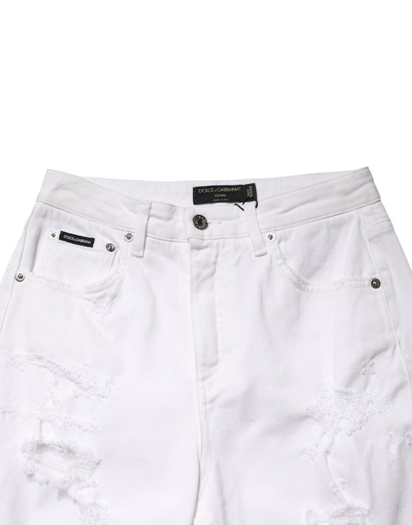 White Distressed Cotton BOYFRIEND Denim Jeans