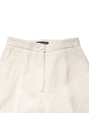 White Cotton Floral Brocade Dress Pants