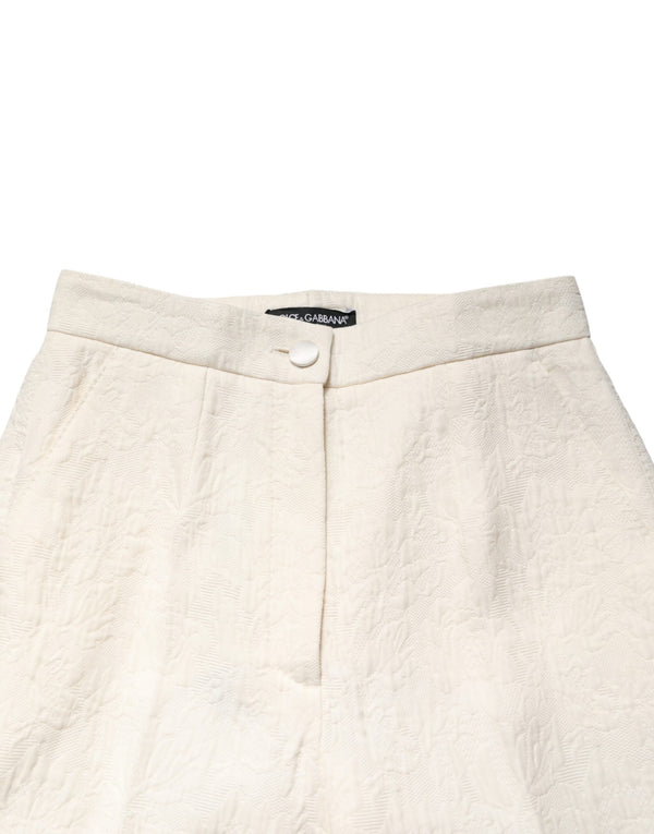 White Cotton Floral Brocade Dress Pants