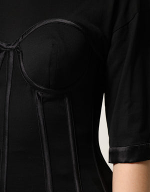 Black Cotton Bustier Corset Short Sleeves T-shirt