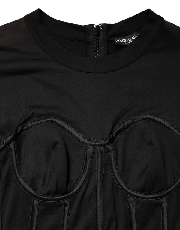 Black Cotton Bustier Corset Short Sleeves T-shirt