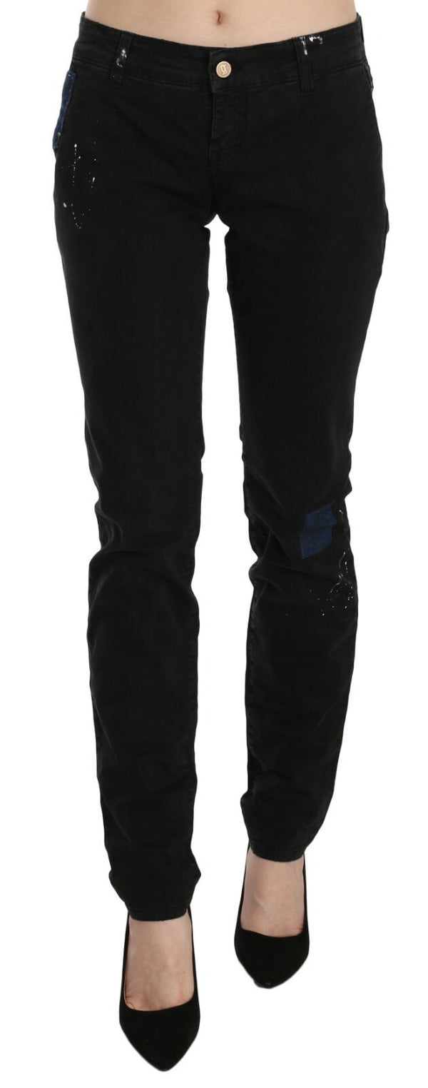 Black Low Waist White Paint Skinny Denim Pants Jeans