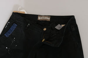 Black Low Waist White Paint Skinny Denim Pants Jeans
