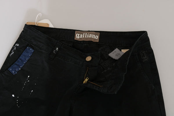 Black Low Waist White Paint Skinny Denim Pants Jeans