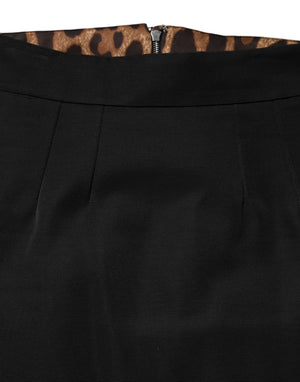 Black Cotton Pencil Cut High Waist Midi Skirt