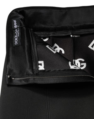 Black Nylon Pencil Cut High Waist Mini Skirt