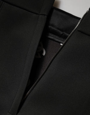 Black Nylon Pencil Cut High Waist Mini Skirt