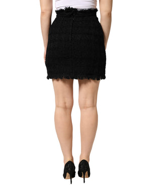Black Nylon High Waist Open-Stitch Mini Skirt