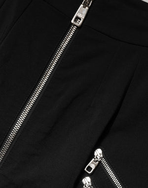 Black Polyester Zipper High Waist Mini Skirt