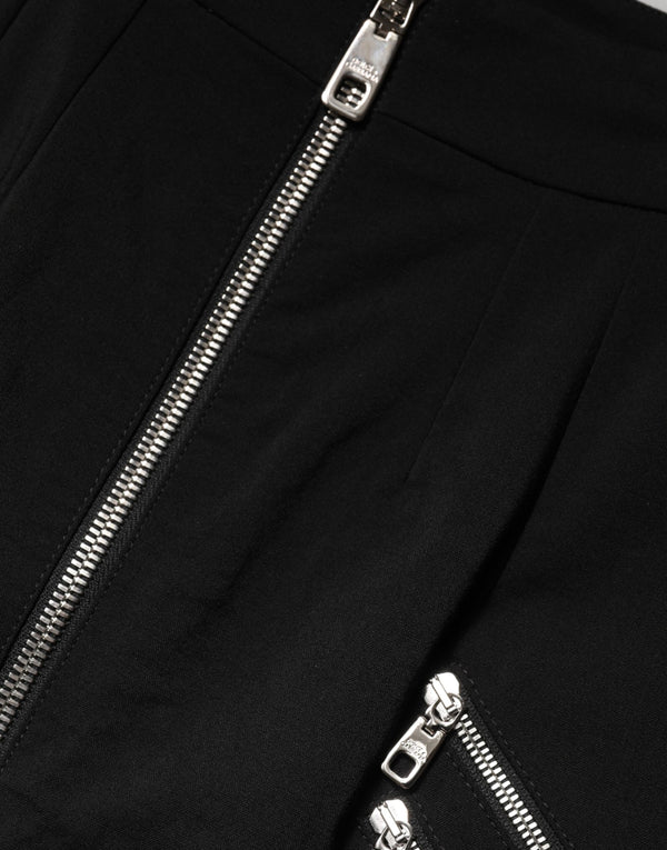 Black Polyester Zipper High Waist Mini Skirt