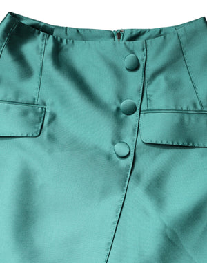 Green Polyester Button High Waist Mini Skirt